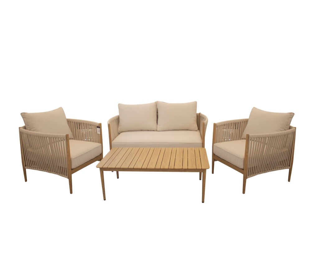 De Metal Juego De Exterior Set 4 Piezas 1 Sofa 2 Sillas Y Mesa