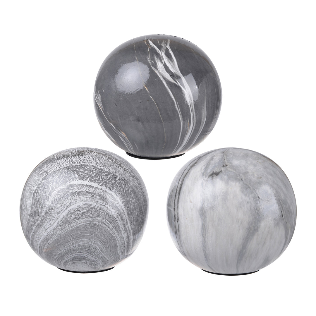 Adornos De Bolas Marmoladas S/3 D4X4", Gris
