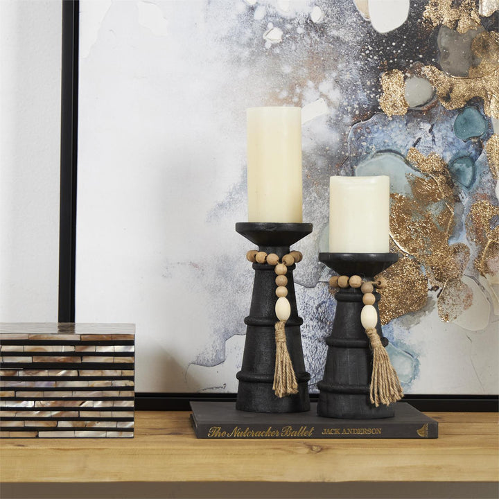 Candelabro Negro De Madera