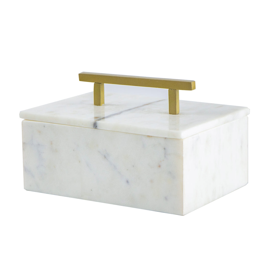 Caja De Mármol Blanco Con Asa De Latón.