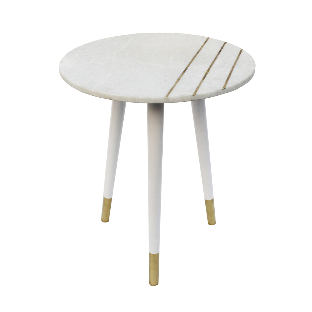 Mesa Auxiliar Redonda Con Patas De Aluminio Y Tablero De Mármol Con Incrustaciones De Latón, Pequeña