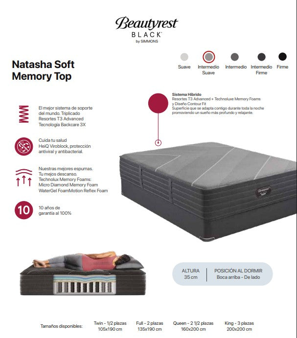 Colchón Simmons Beautyrest Black Natasha Soft Memory Top