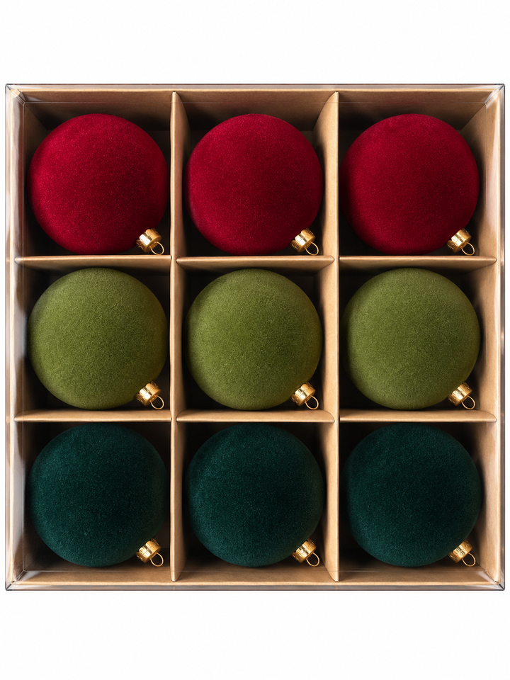 Set Esferas Navideñas De Terciopelo 9 Piezas