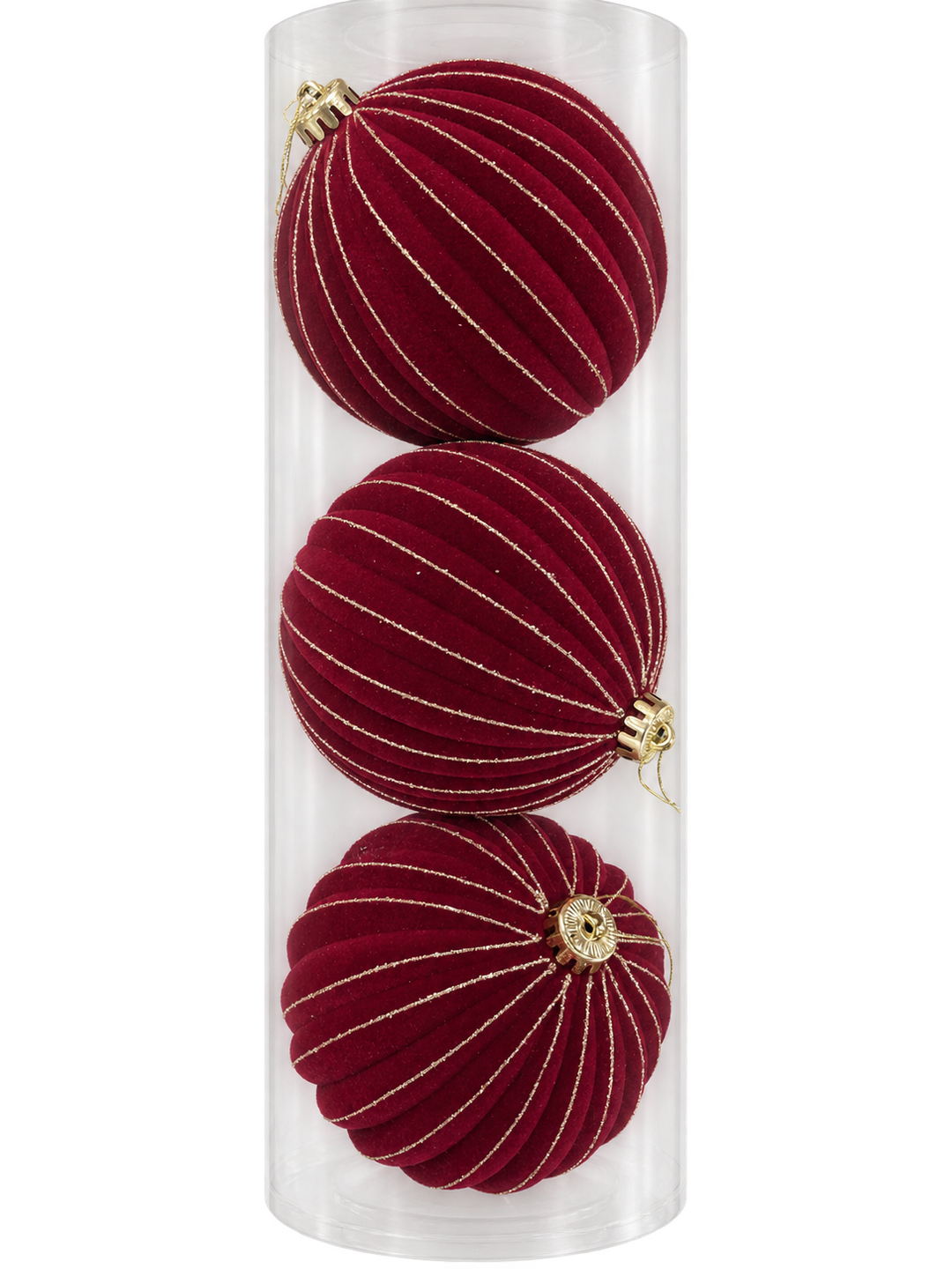 Set Esferas Navideñas Rojas Con Líneas 3Pzs