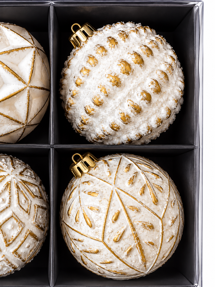 Esferas Navideñas Doradas Con Relieve 4 Pieza