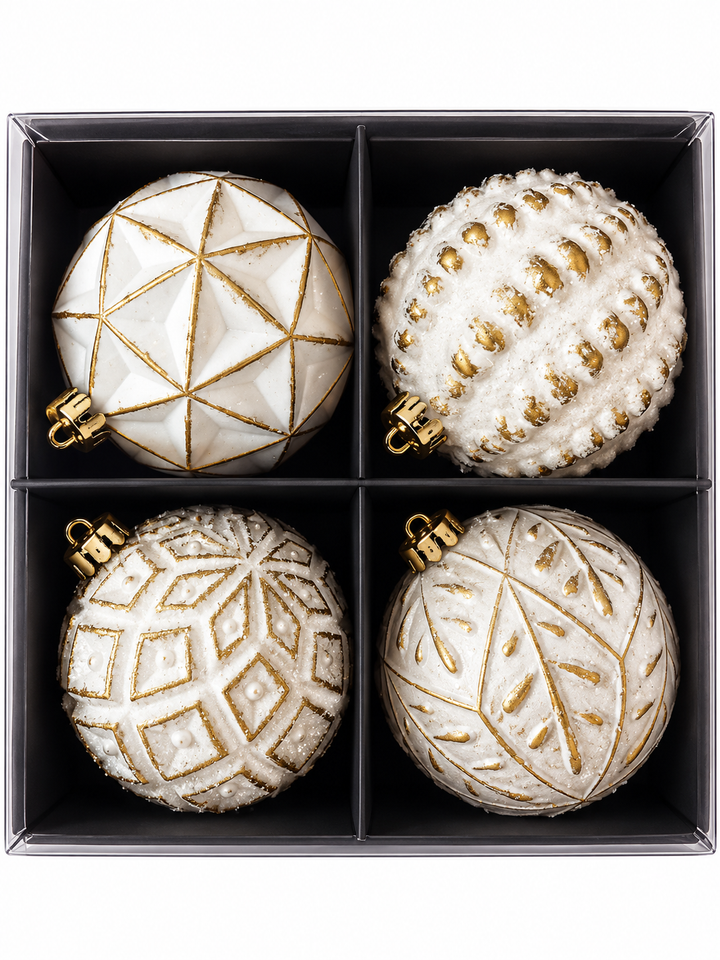 Esferas Navideñas Doradas Con Relieve 4 Pieza