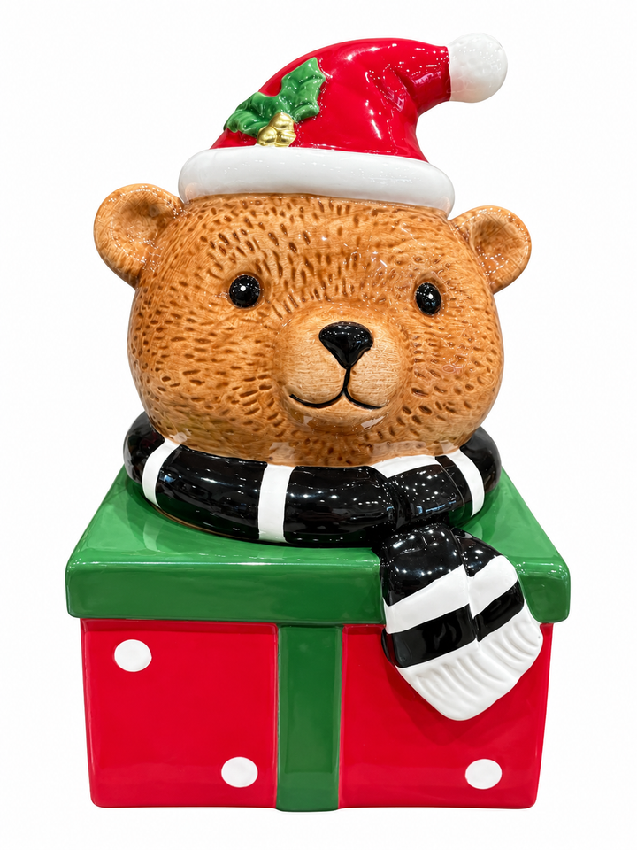 Bombonera Navideña De Cerámica Oso Caja De Regalo