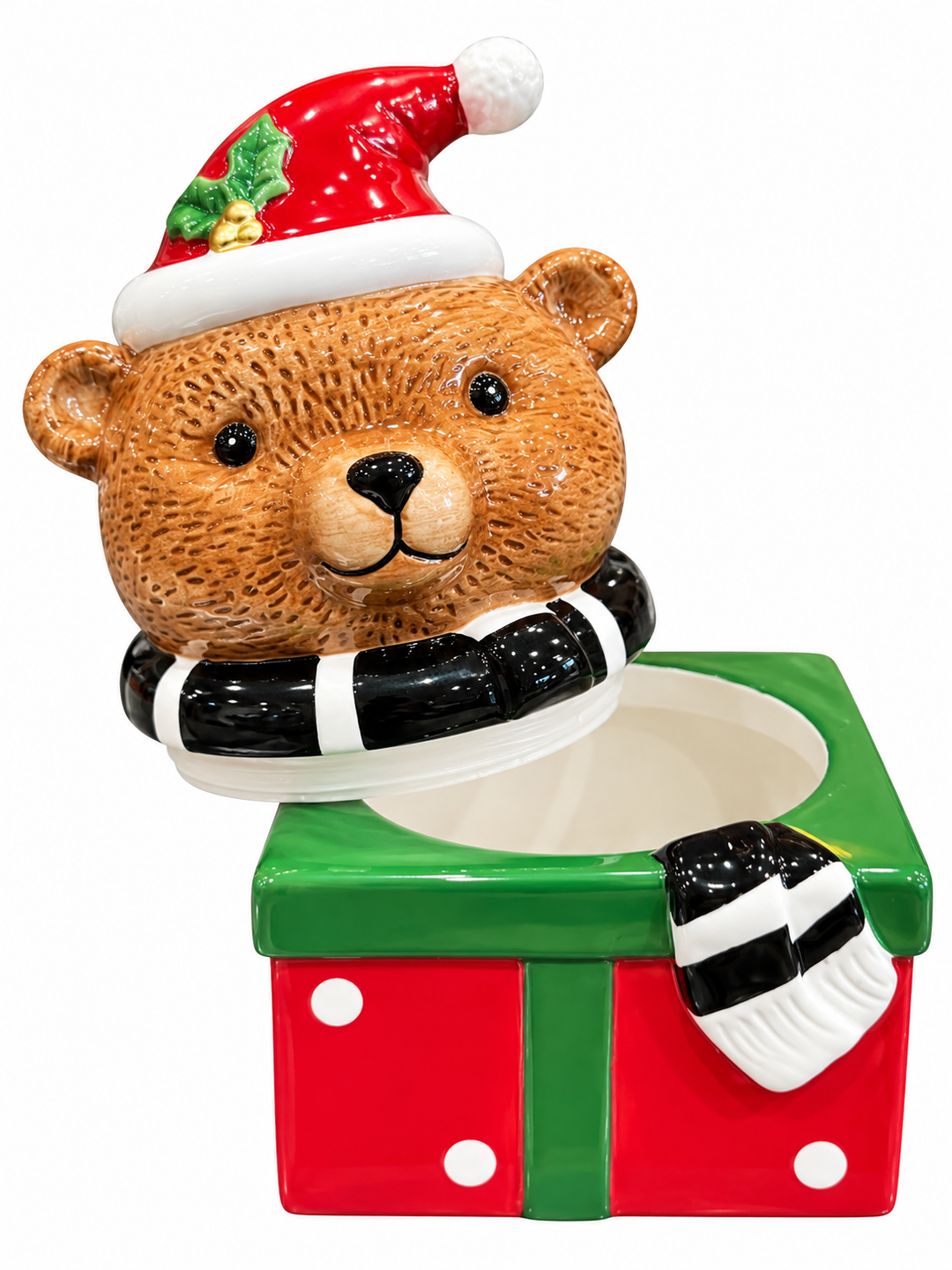 Bombonera Navideña De Cerámica Oso Caja De Regalo
