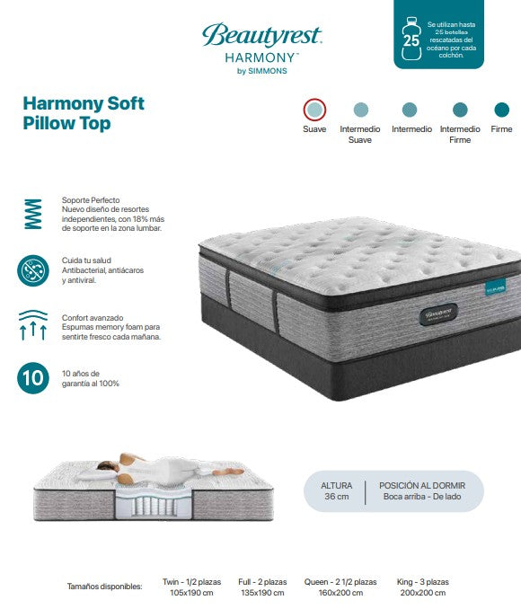 Colchón Simmons Beautyrest Harmony Soft Pillow Top