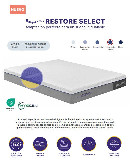 Colchón Simmons Memory Foam Restore Select