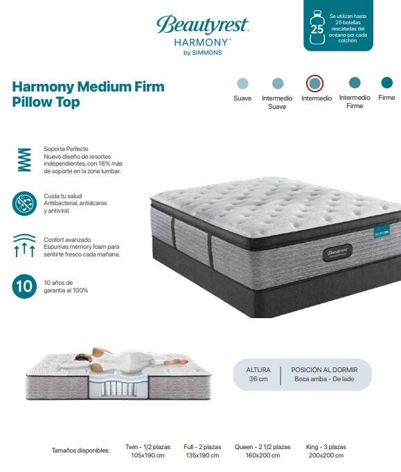 Colchón Simmons Beautyrest Harmony Medium Firm Pillow Top