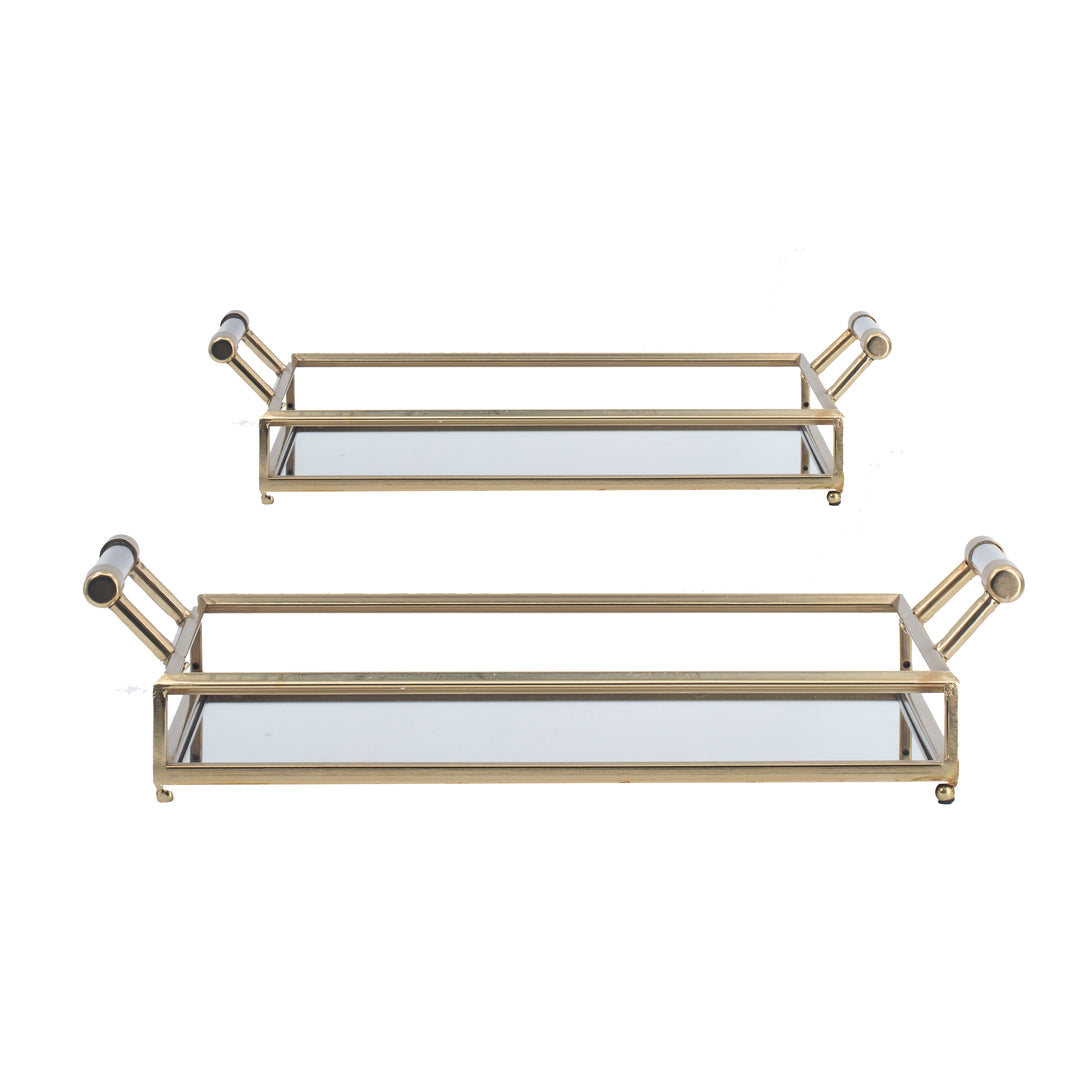 Set 2 Bandejas De Metal Y Vidrio
