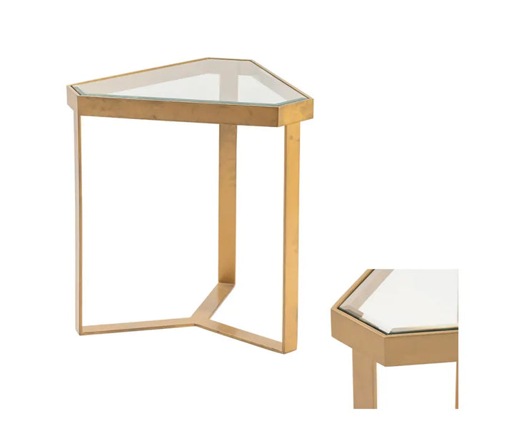Mesa Auxiliar Metal Dorado Y Cristal
