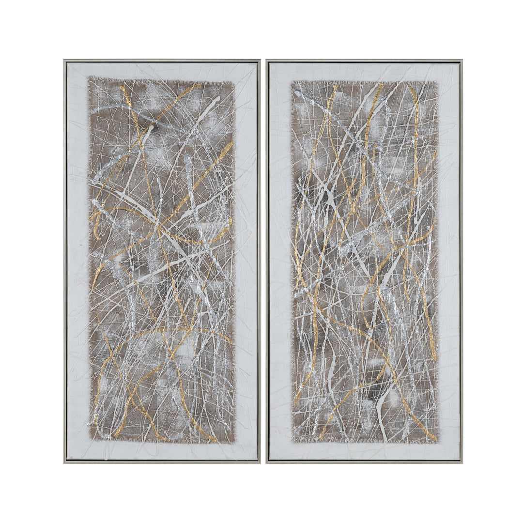 Set 2 Cuadros Abstractos Marco Plateado