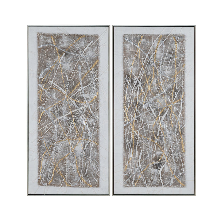 Set 2 Cuadros Abstractos Marco Plateado