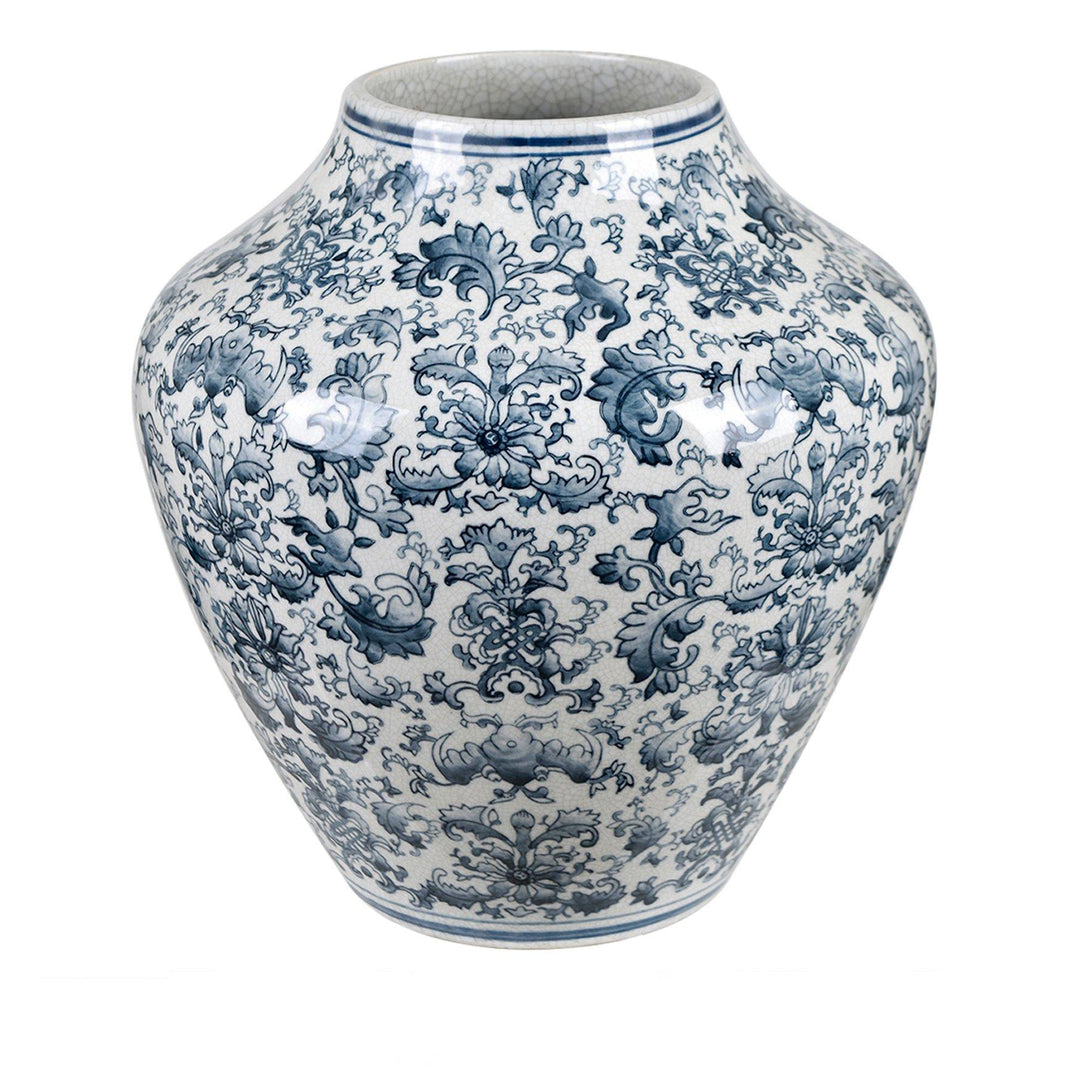Jarrón Cerámica Azul Floral Grande