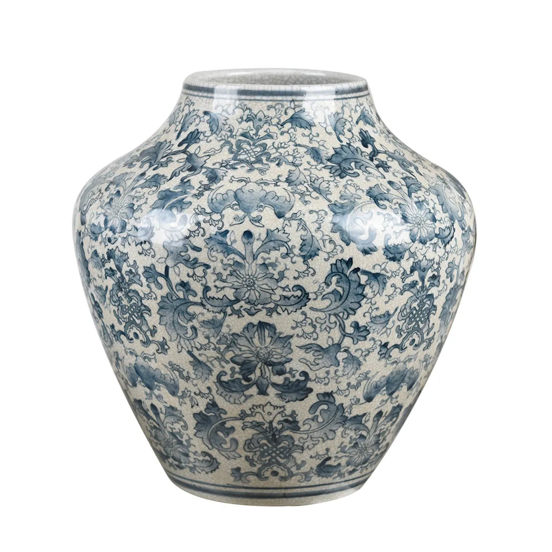 Jarrón Cerámica Azul Floral Grande
