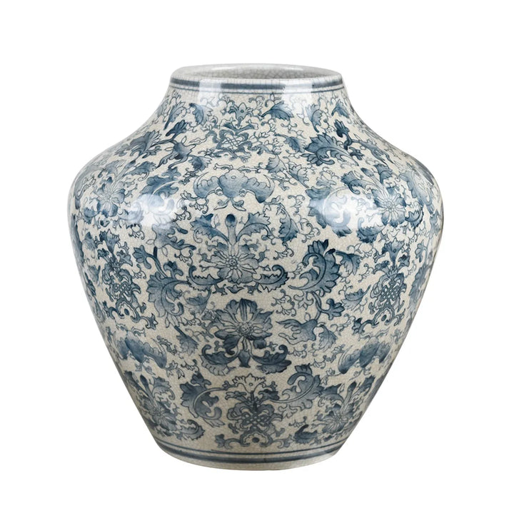 Jarrón Cerámica Azul Floral Grande