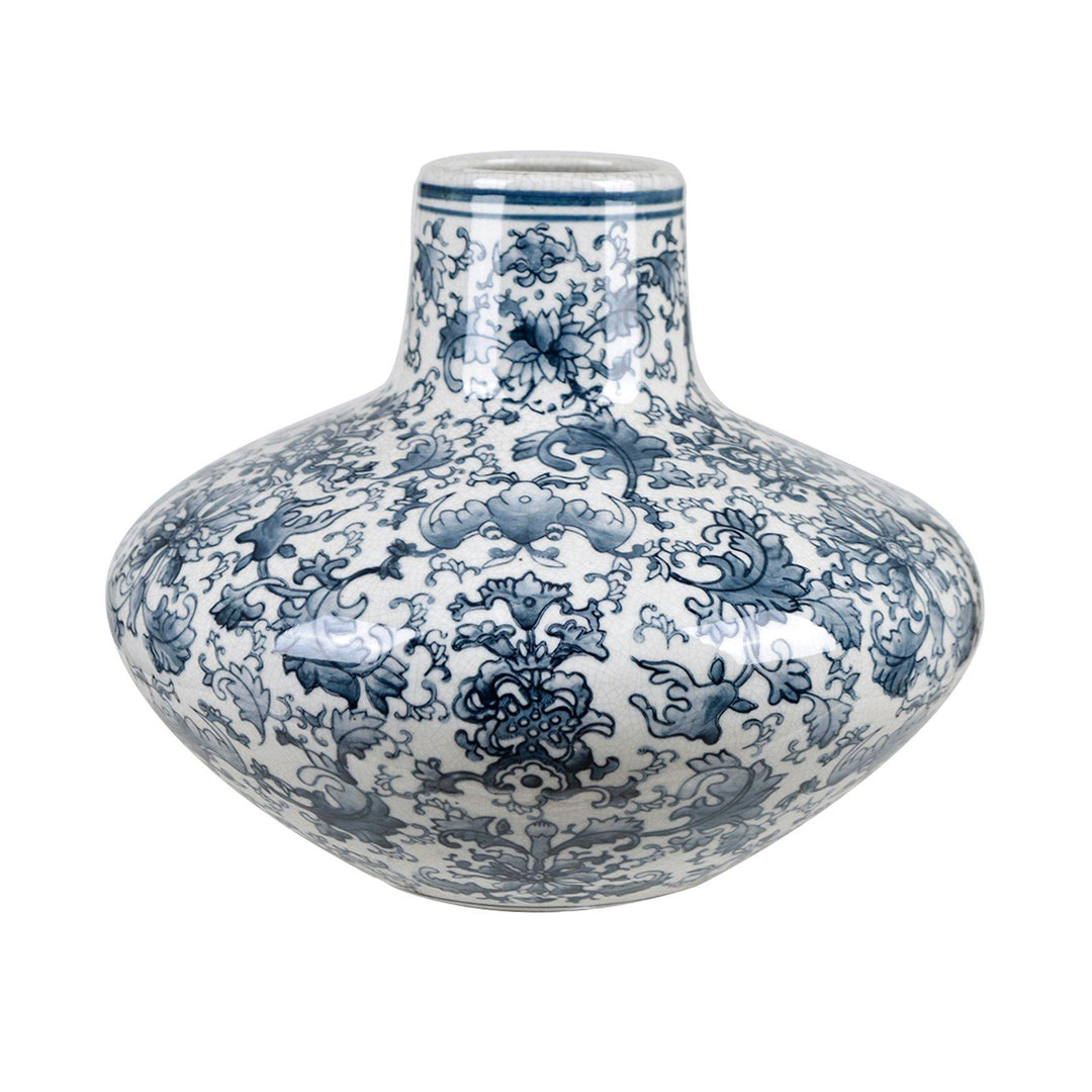 Jarrón Cerámica Azul Floral Mediano