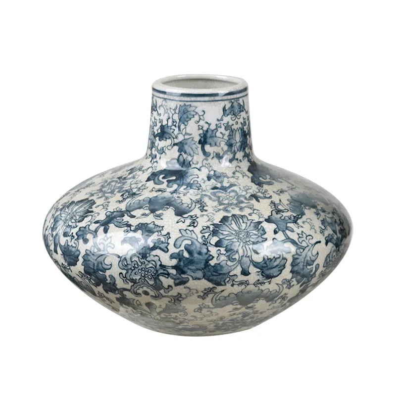 Jarrón Cerámica Azul Floral Mediano