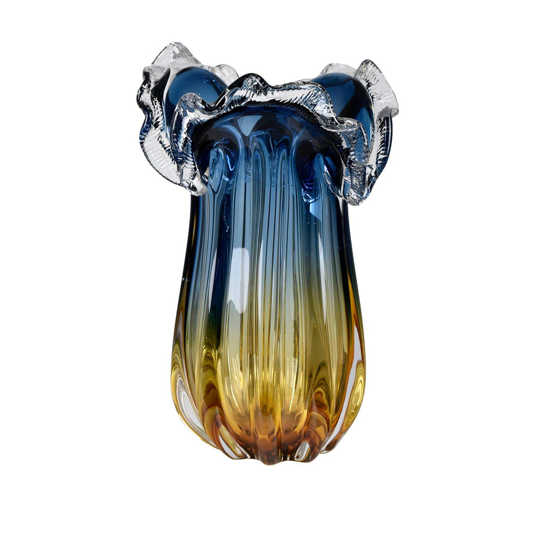 Jarrón Cristal Ámbar Y Azul Grande
