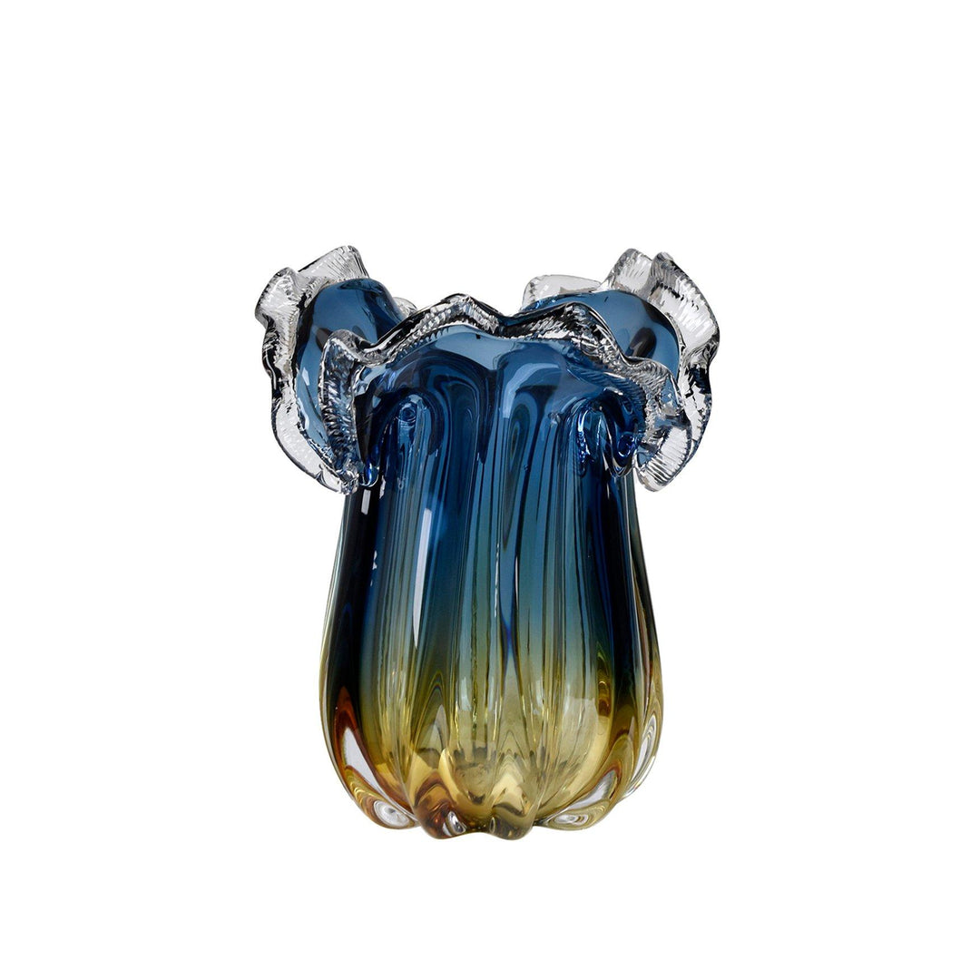 Jarrón Cristal Ámbar Y Azul Mediano