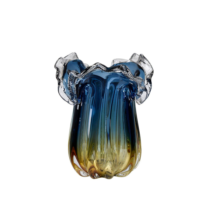 Jarrón Cristal Ámbar Y Azul Mediano