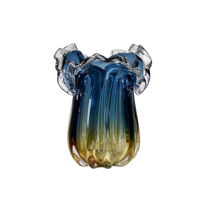 Jarrón Cristal Ámbar Y Azul Mediano