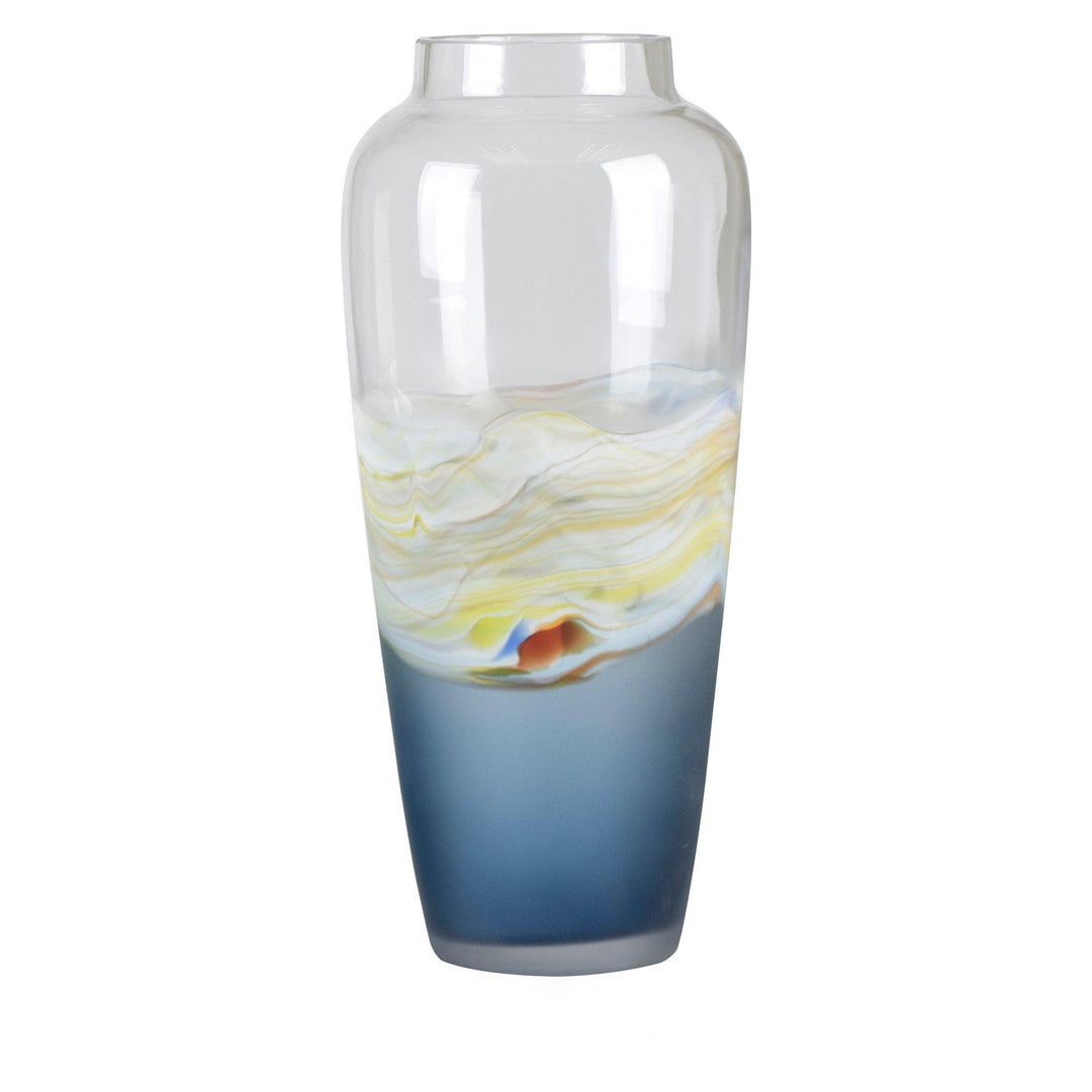 Jarrón Cristal Azul Marino Dorado Gde
