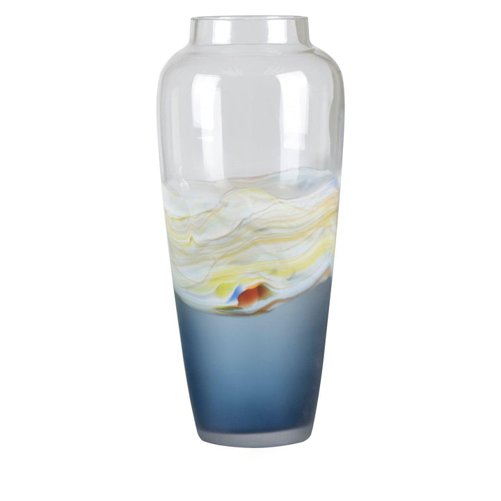 Jarrón Cristal Azul Marino Dorado Gde