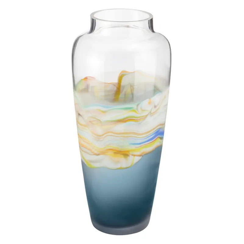 Jarrón Cristal Azul Marino Dorado Gde