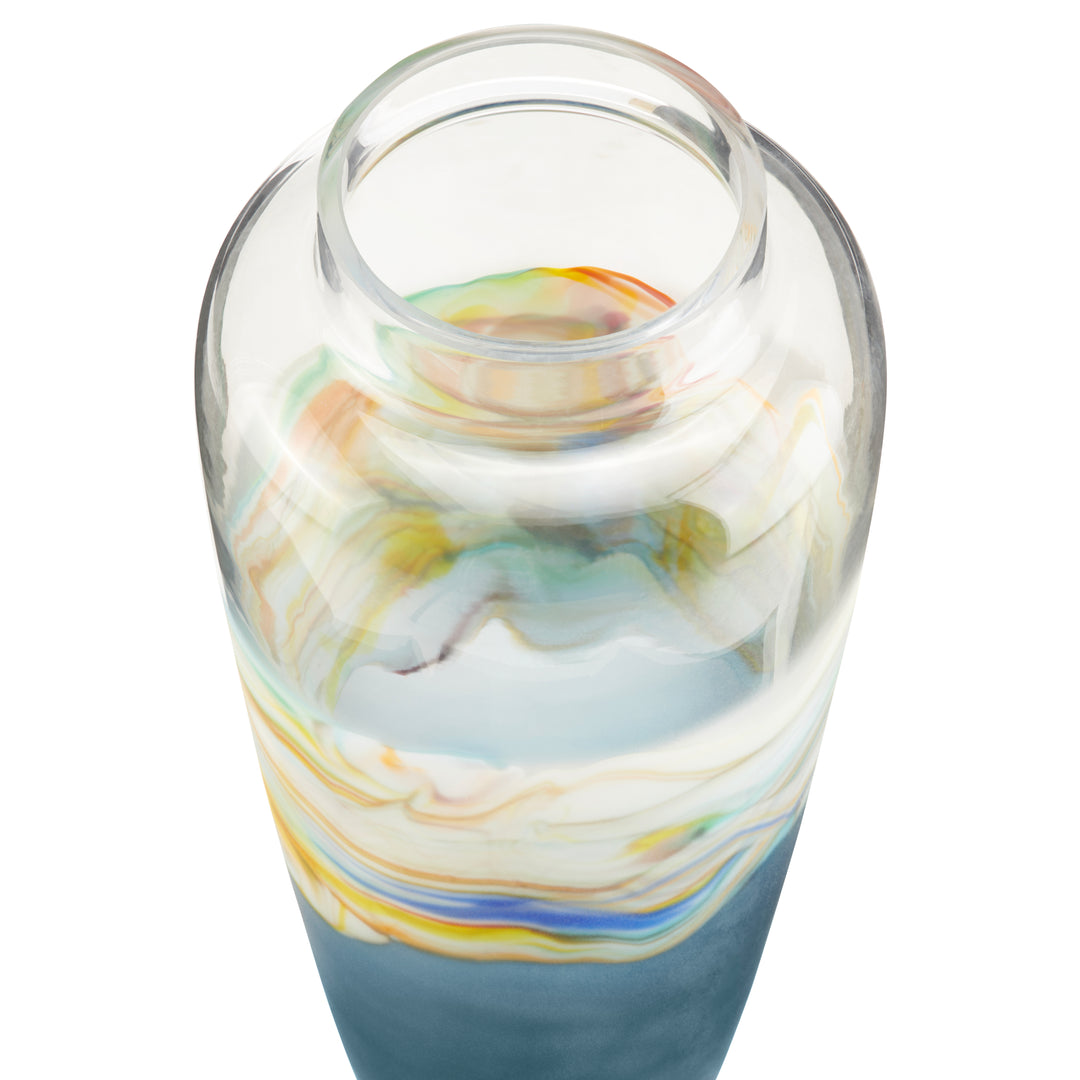 Jarrón Cristal Azul Marino Dorado Gde