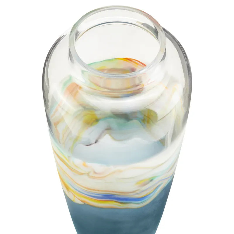 Jarrón Cristal Azul Marino Dorado Gde