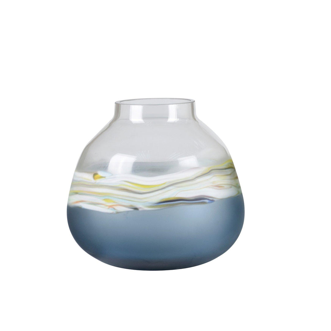 Jarrón Cristal Azul Marino Dorado Med