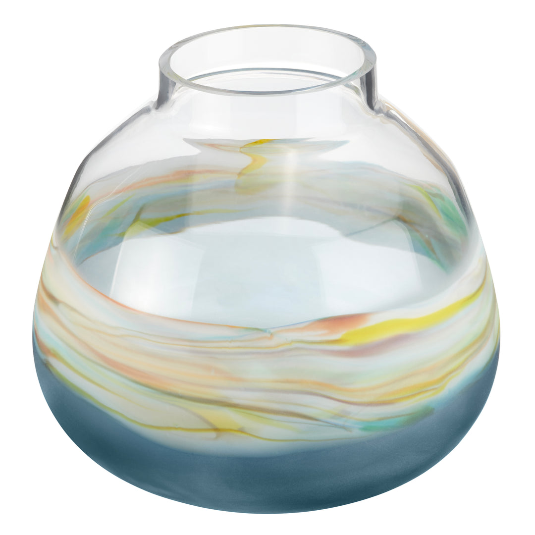 Jarrón Cristal Azul Marino Dorado Med