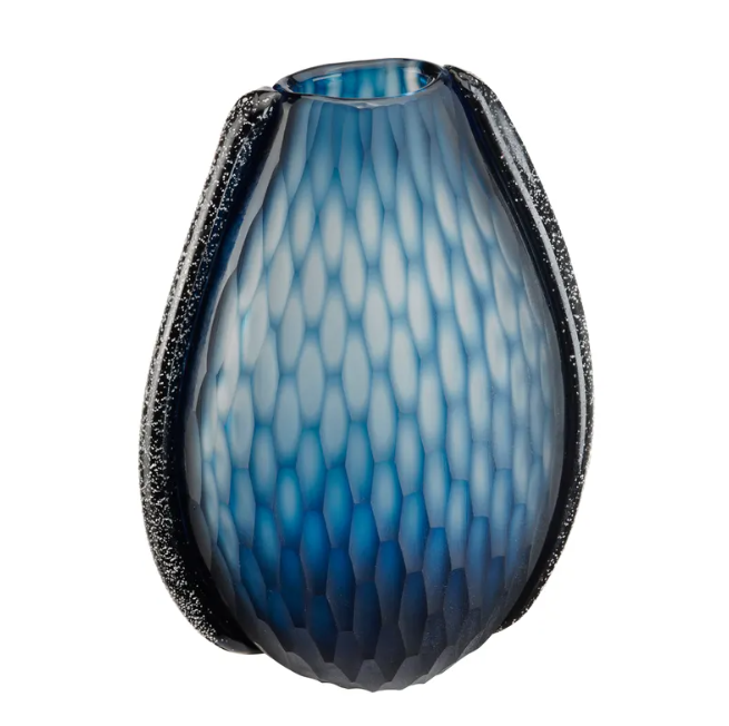 Jarrón Cristal Azul Mate Mediano