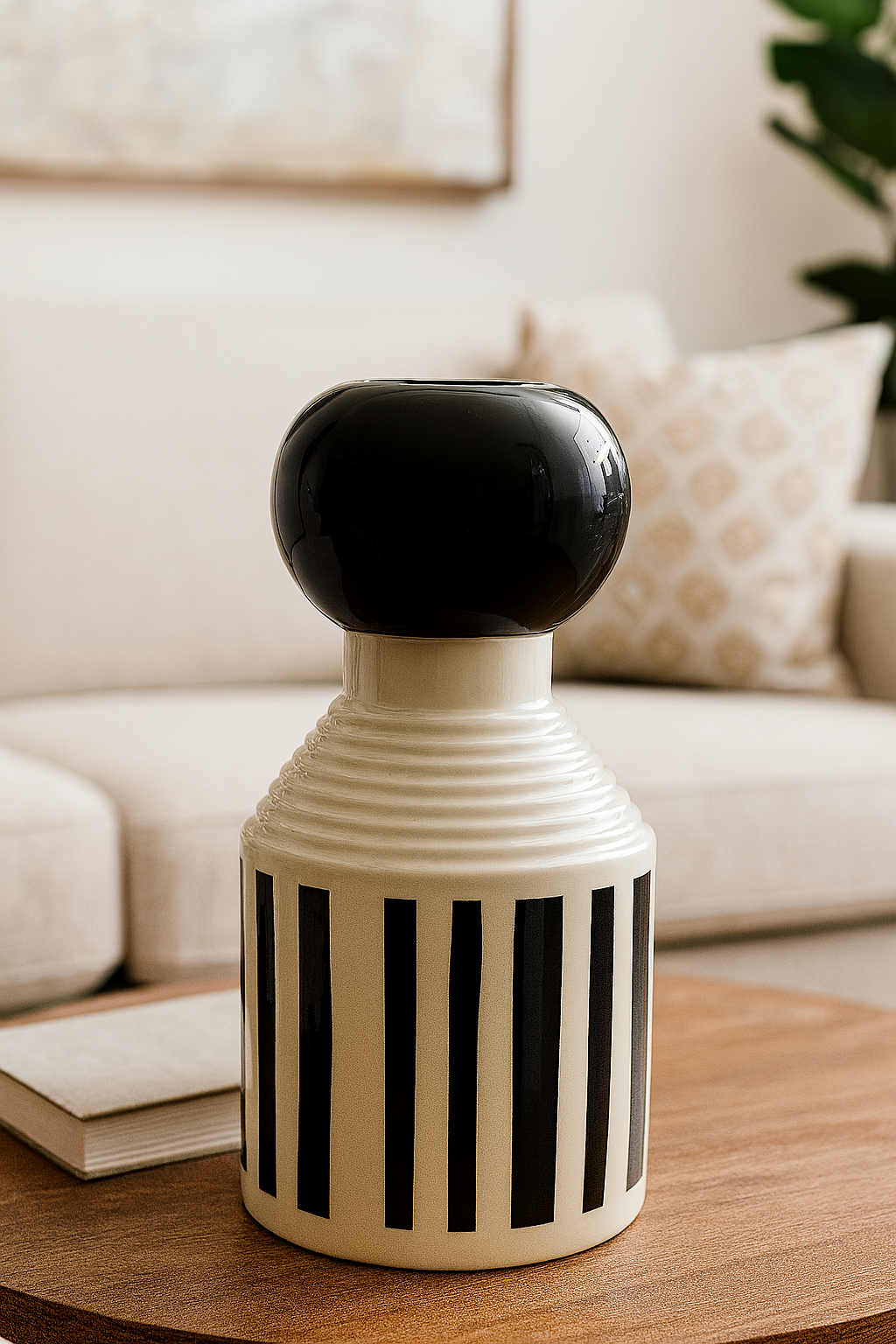 Florero De Ceramica Decorativo Blanco Y Negro