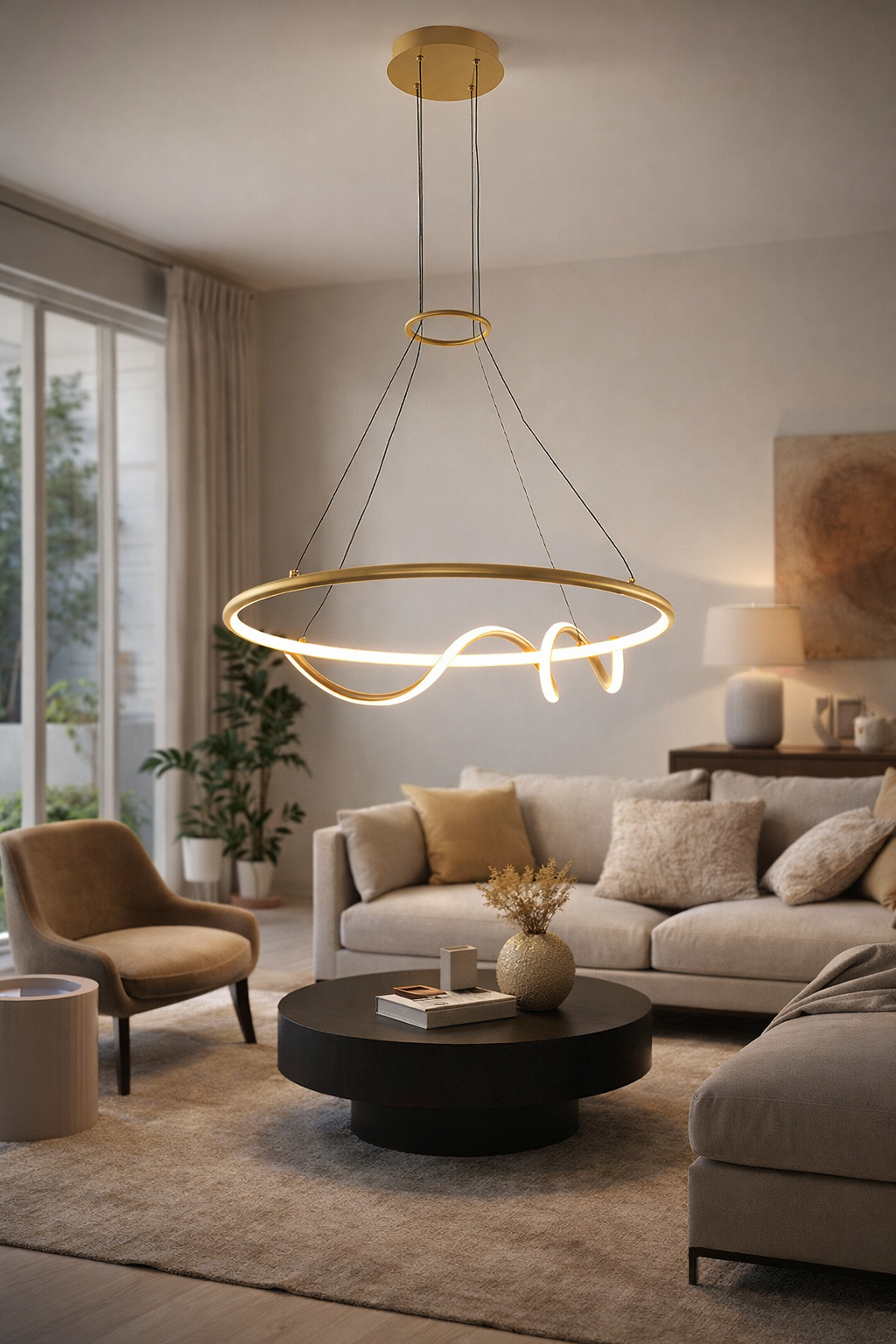 Lampara Colgante Led Zuria Metal Dorado 3000K 42W 65X60X120 Cm