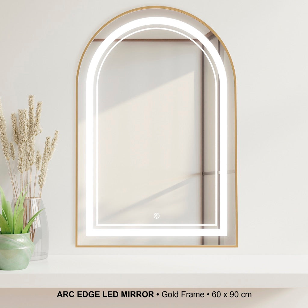 Espejo Led Con Borde De Arco Dorado/60*90Cm